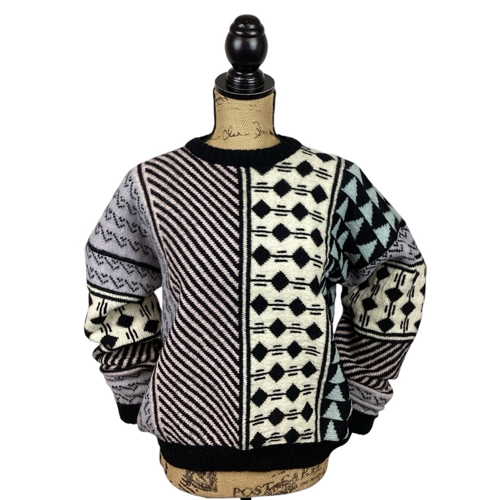 Pazzo Vintage Geometric Eclectic Grandpa  Sweater Shetland Wool